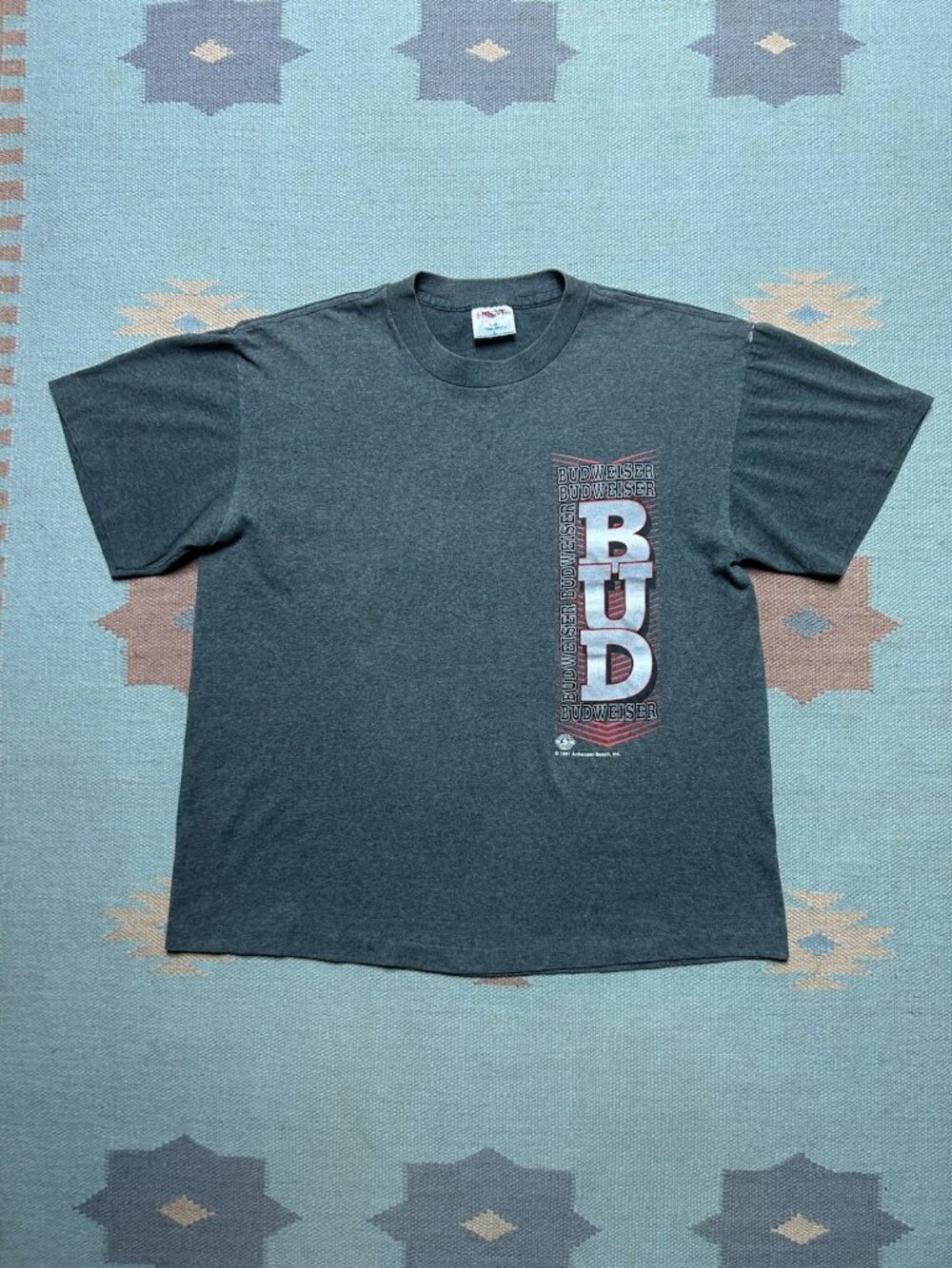 Vintage 90s graphic t shirt Budweiser dark heather gray single stitch beer large